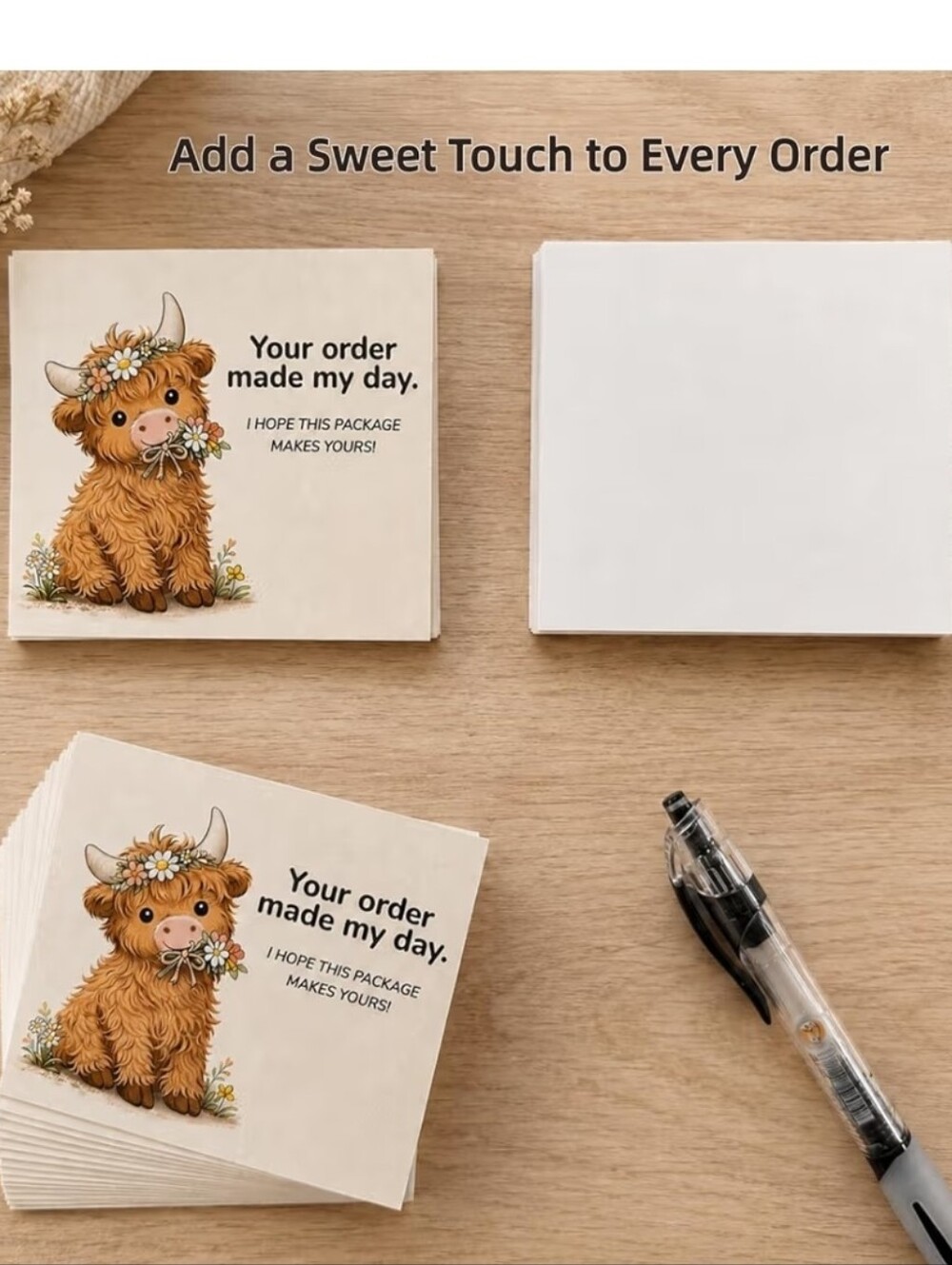 Cute Highland Cow Thank You Cards— Orange Floral Design 40 Cards - Picture 2 of 4